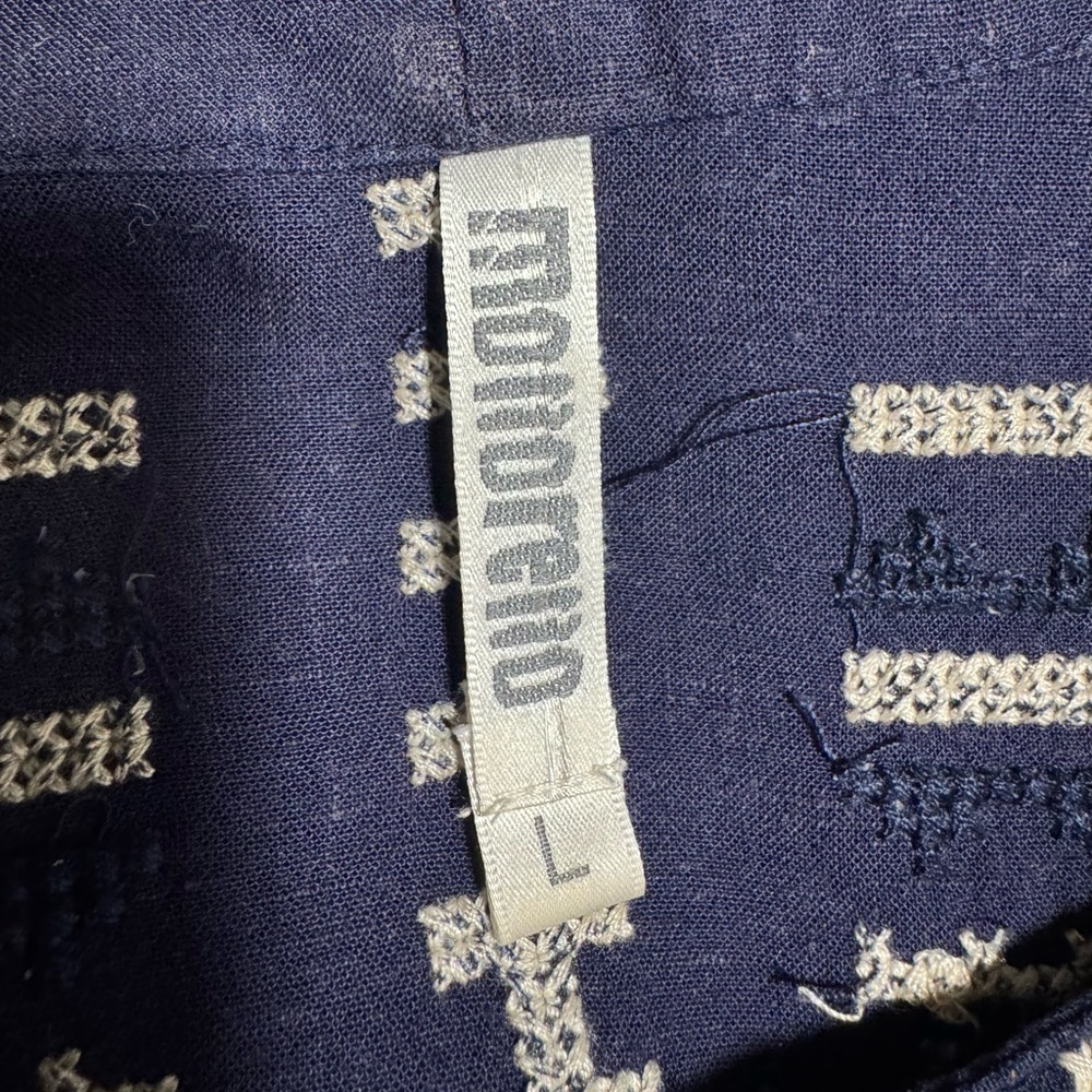 Monoreno Navy Boho Chic Tunic with Geometric Embroidery Linen Blend Size L - Picture 11 of 12